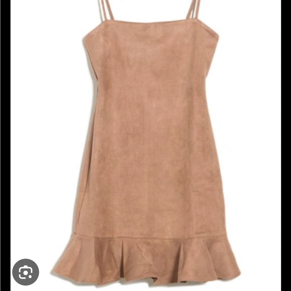 SUSANA MONACO RUFFLE HEM SLEEVELESS FAUX SUEDE DRESS IN SAND